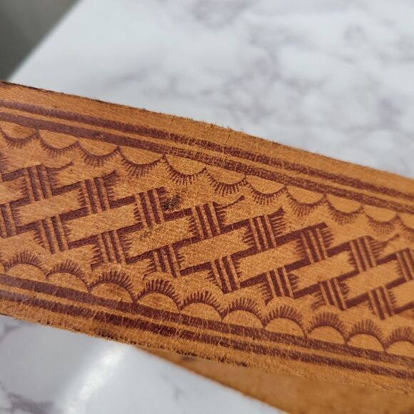 Vintage Tan Leather Tribal Western Wide Belt Native American Inspired main image 12